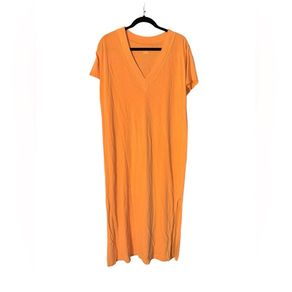 aerie Dresses & Skirts - Aerie Tangerine Orange V-Neck Short Sleeve Midi Dress Size Large
